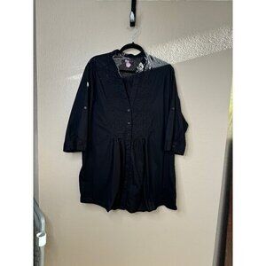 Mascara Women's Black Blouse size 2X 3/4‎ sleeve button up pullover lightweight